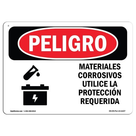 SIGNMISSION OSHA Danger Sign, Corrosive Materials Wear Spanish, 10in X 7in Rigid Plastic, OS-DS-P-710-LS-1107 OS-DS-P-710-LS-1107